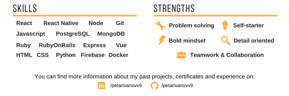 CV skills section listing many programming languages and technologies