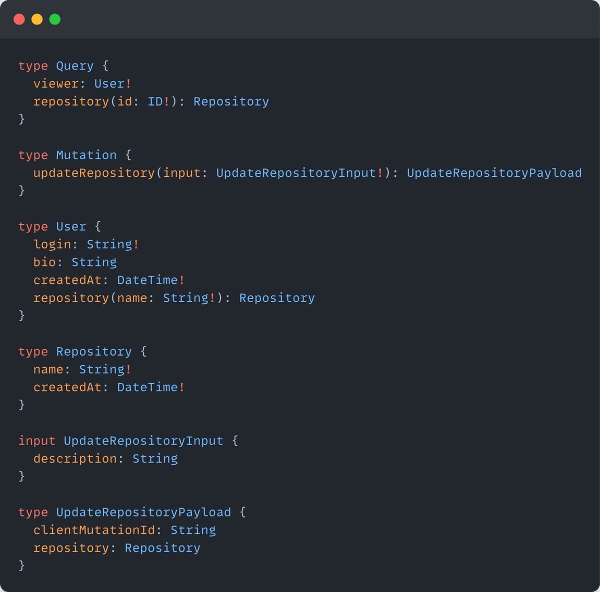 GraphQL schema defining the contract between client and server